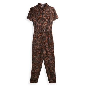 Zebra Print Belted Jumpsuit